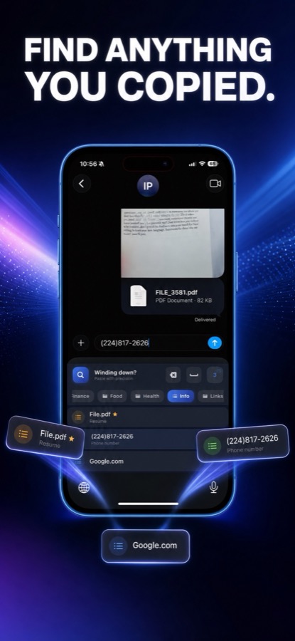 Clip Flow App Store preview showing saved clips being found from the keyboard